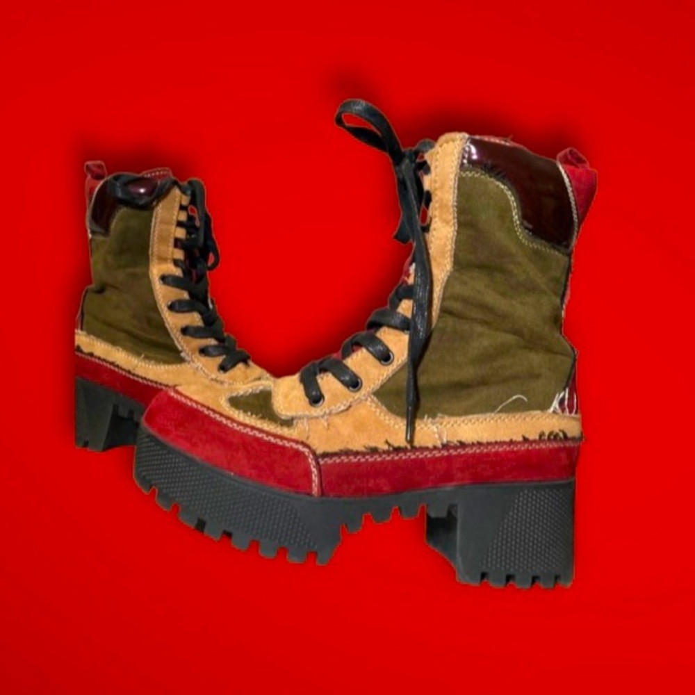 Colorblock Patchwork Chunky Platform Boots - image 1